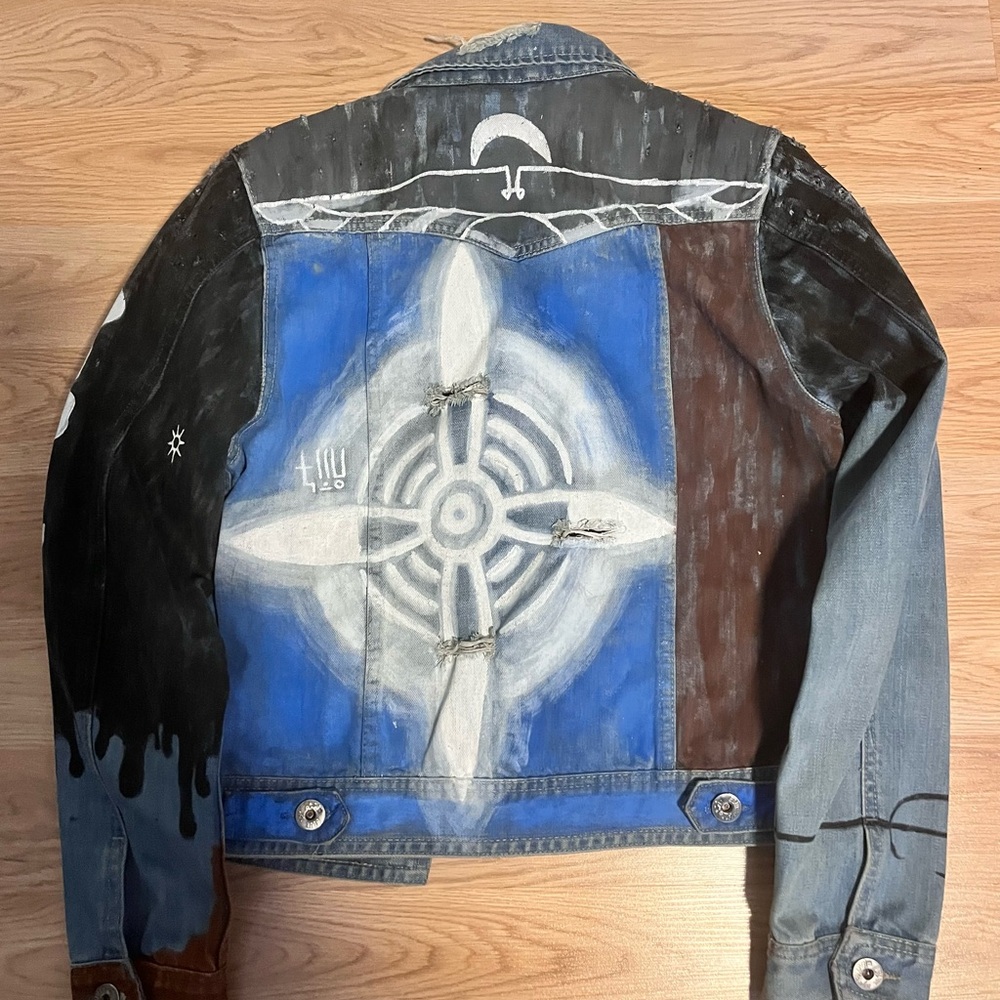 Bohemian Hand-Painted Denim Jacket Women’s Small with Bold Multicolor Paint - Picture 3 of 9